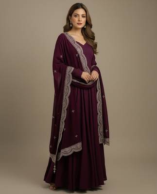 Wine sequins pure chanderi silk salwar suit 3