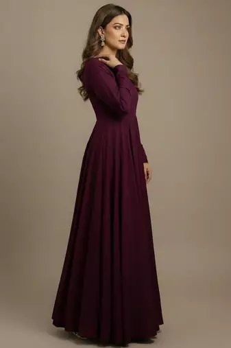 Wine sequins pure chanderi silk salwar suit
