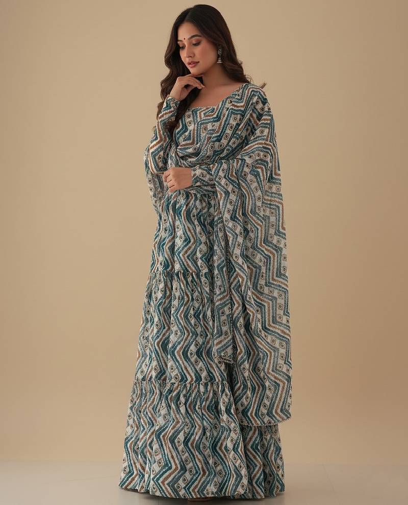 Multicolor printed pure georgette salwar suit