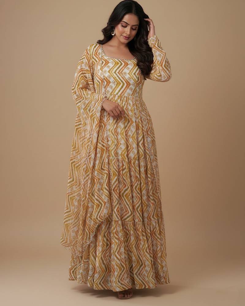 Multicolor printed pure georgette salwar suit