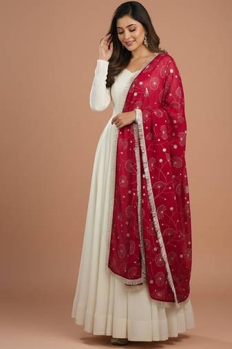 Cream embroidered pure silk salwar suit