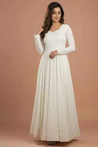 Cream embroidered pure silk salwar suit