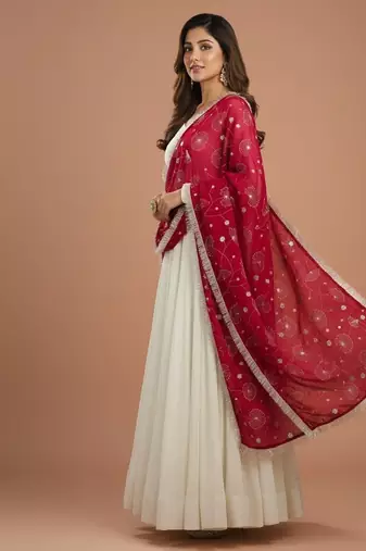 Cream embroidered pure silk salwar suit