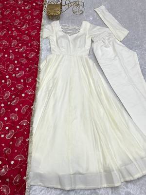 Cream embroidered pure silk salwar suit 4
