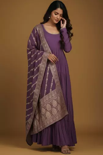 Mauve jacquard pure chanderi silk salwar suit