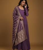 Mauve jacquard pure chanderi silk salwar suit