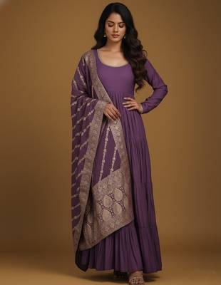 Mauve jacquard pure chanderi silk salwar suit 2