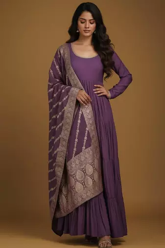 Mauve jacquard pure chanderi silk salwar suit