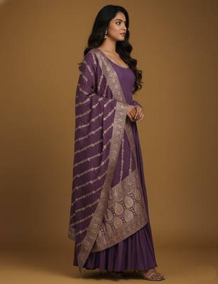 Mauve jacquard pure chanderi silk salwar suit 3