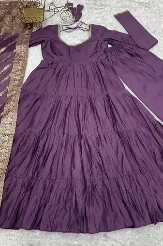 Mauve jacquard pure chanderi silk salwar suit