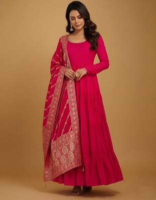 Pink jacquard pure chanderi silk salwar suit 1
