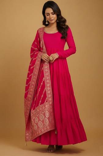 Pink jacquard pure chanderi silk salwar suit