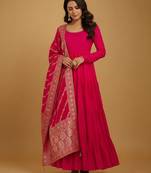 Pink jacquard pure chanderi silk salwar suit