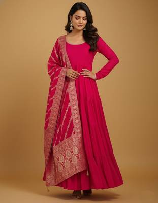 Pink jacquard pure chanderi silk salwar suit 2