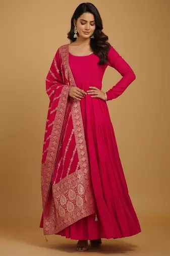 Pink jacquard pure chanderi silk salwar suit