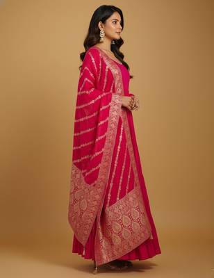 Pink jacquard pure chanderi silk salwar suit 3