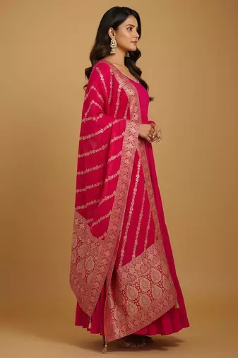 Pink jacquard pure chanderi silk salwar suit