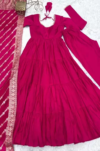 Pink jacquard pure chanderi silk salwar suit
