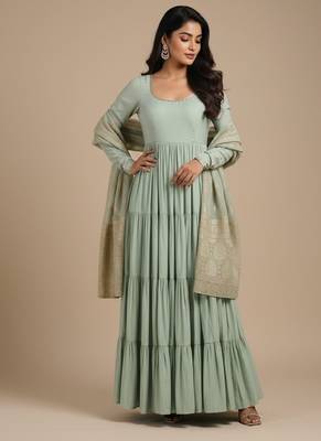 Light-green jacquard pure chanderi silk salwar suit 1