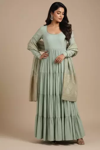 Light-green jacquard pure chanderi silk salwar suit