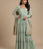 Light-green jacquard pure chanderi silk salwar suit