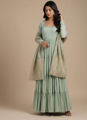 Light-green jacquard pure chanderi silk salwar suit 2
