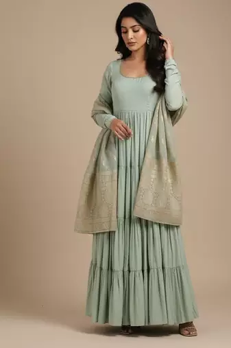 Light-green jacquard pure chanderi silk salwar suit