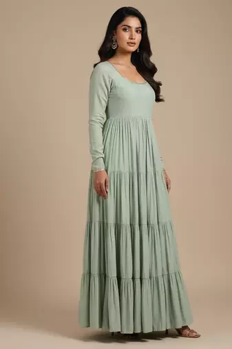 Light-green jacquard pure chanderi silk salwar suit