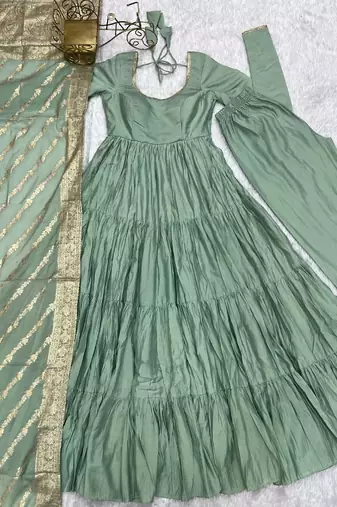 Light-green jacquard pure chanderi silk salwar suit