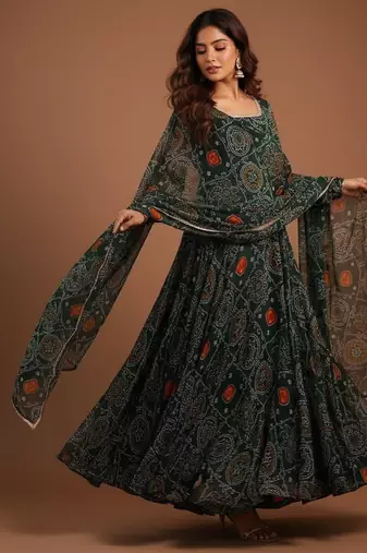 Green printed pure chiffon salwar suit