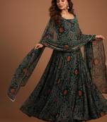 Green printed pure chiffon salwar suit