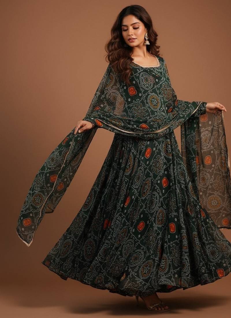 Green printed pure chiffon salwar suit