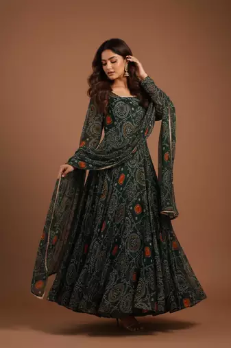 Green printed pure chiffon salwar suit