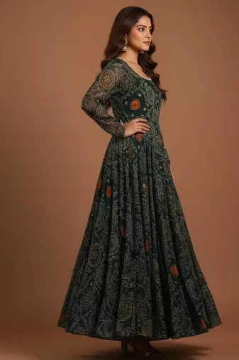 Green printed pure chiffon salwar suit