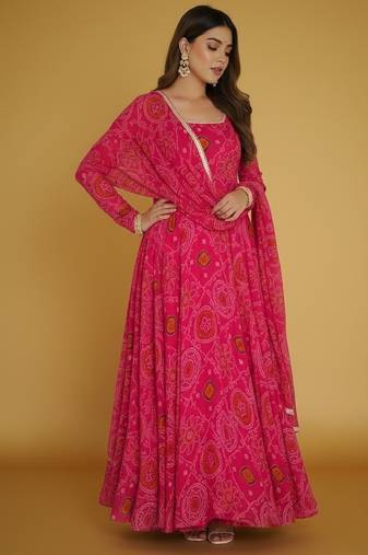 Rani-pink printed pure chiffon salwar suit