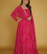 Rani-pink printed pure chiffon salwar suit