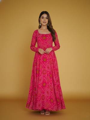 Rani-pink printed pure chiffon salwar suit 2
