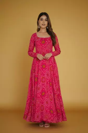 Rani-pink printed pure chiffon salwar suit