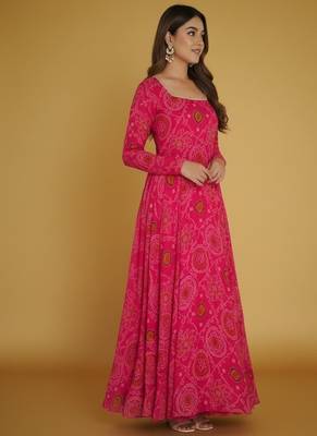 Rani-pink printed pure chiffon salwar suit 3
