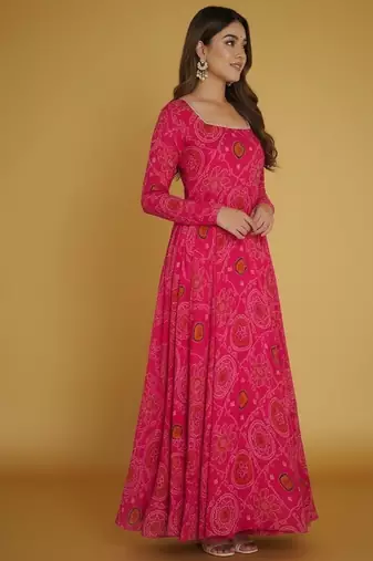 Rani-pink printed pure chiffon salwar suit