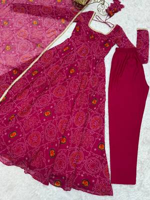 Rani-pink printed pure chiffon salwar suit 4