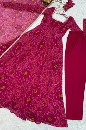 Rani-pink printed pure chiffon salwar suit