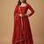 Red printed pure chiffon salwar suit