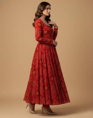 Red printed pure chiffon salwar suit 3