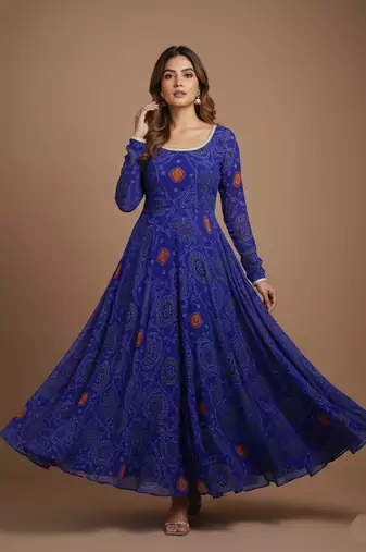 Royal-blue printed pure chiffon salwar suit
