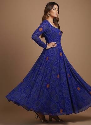 Royal-blue printed pure chiffon salwar suit 3