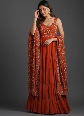 Orange embroidered pure georgette salwar suit 1