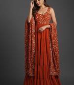 Orange embroidered pure georgette salwar suit