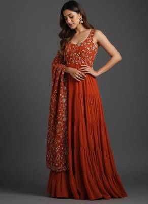 Orange embroidered pure georgette salwar suit 2