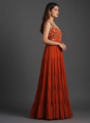 Orange embroidered pure georgette salwar suit 3